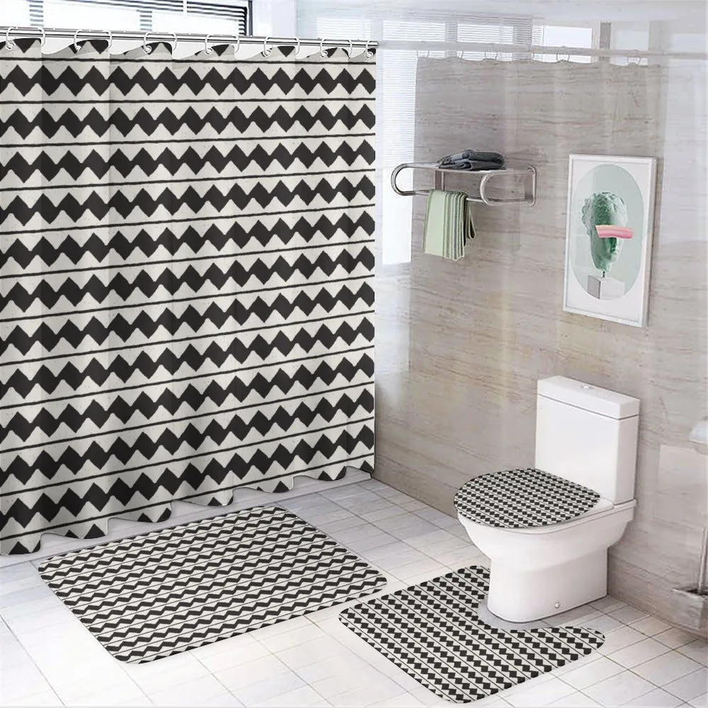 Retro Grunge Lines Zigzags — 4-Piece Bathroom Set preview