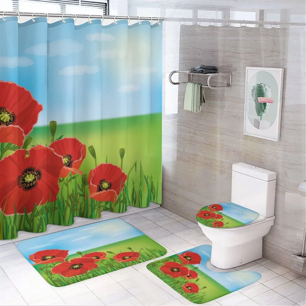 Sunny Day Red Blossoms — 4-Piece Bathroom Set preview