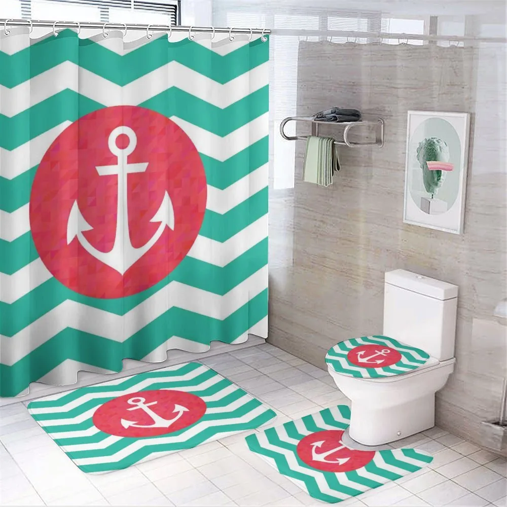 Anchors and Waves Stripe — 4-Piece Bathroom Set preview