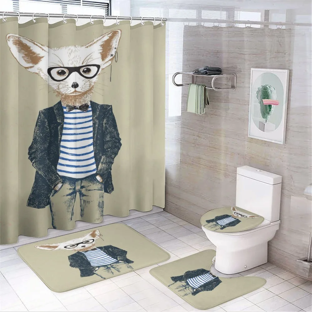 Cool Fennec with Earrings — 4-Piece Bathroom Set preview