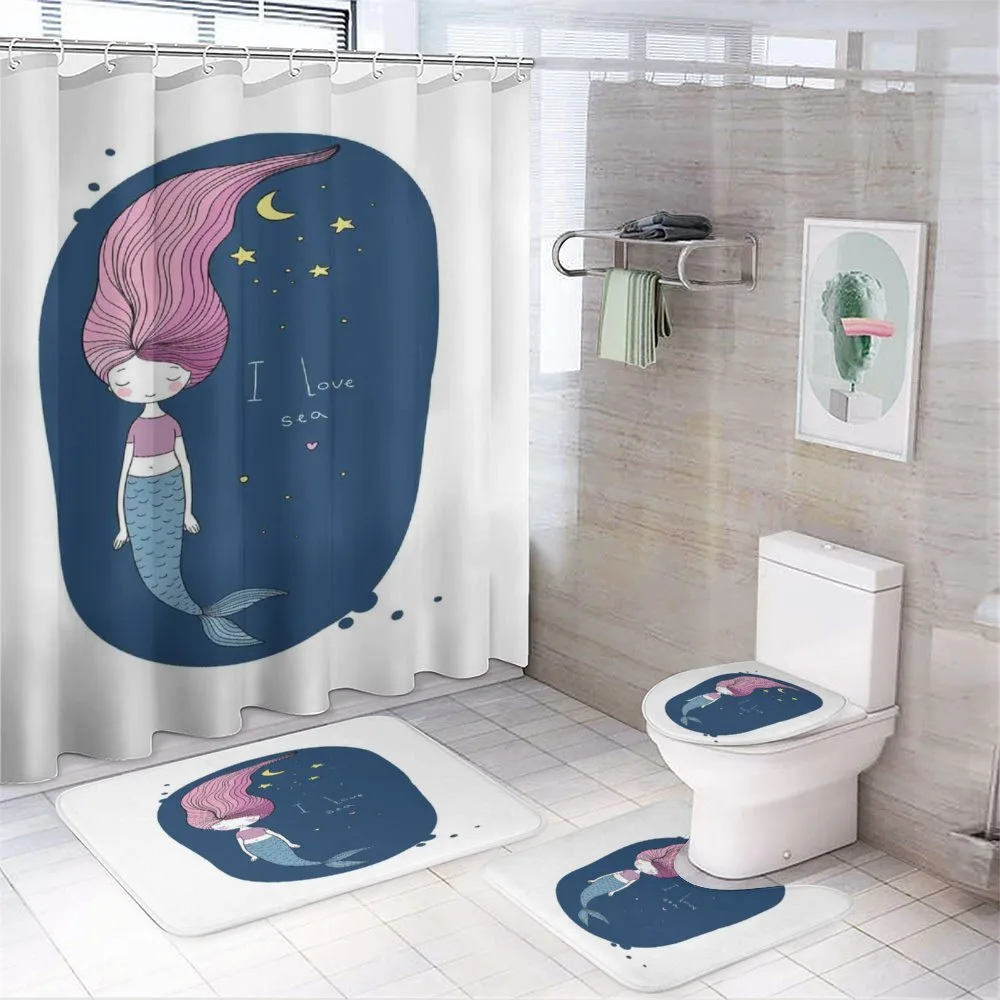 I Love Sea Cartoon Girl — 4-Piece Bathroom Set preview