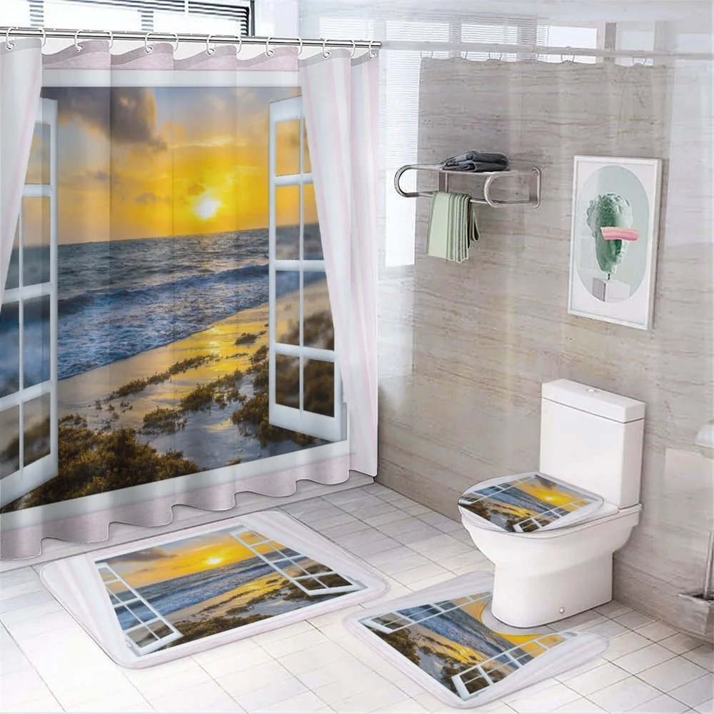 Open Window Sunrise Sea 4-Piece Bathroom Set product video