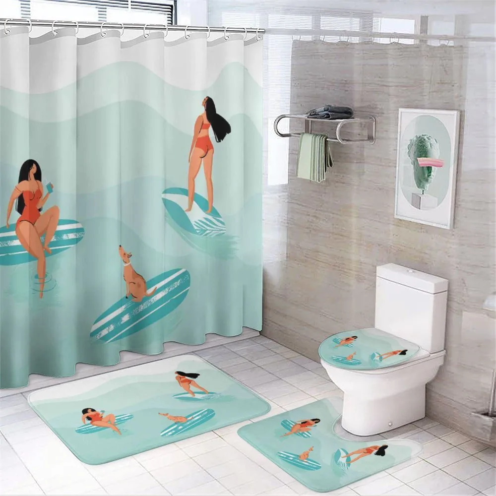 Surfing Girls with a Dog — 4-Piece Bathroom Set preview