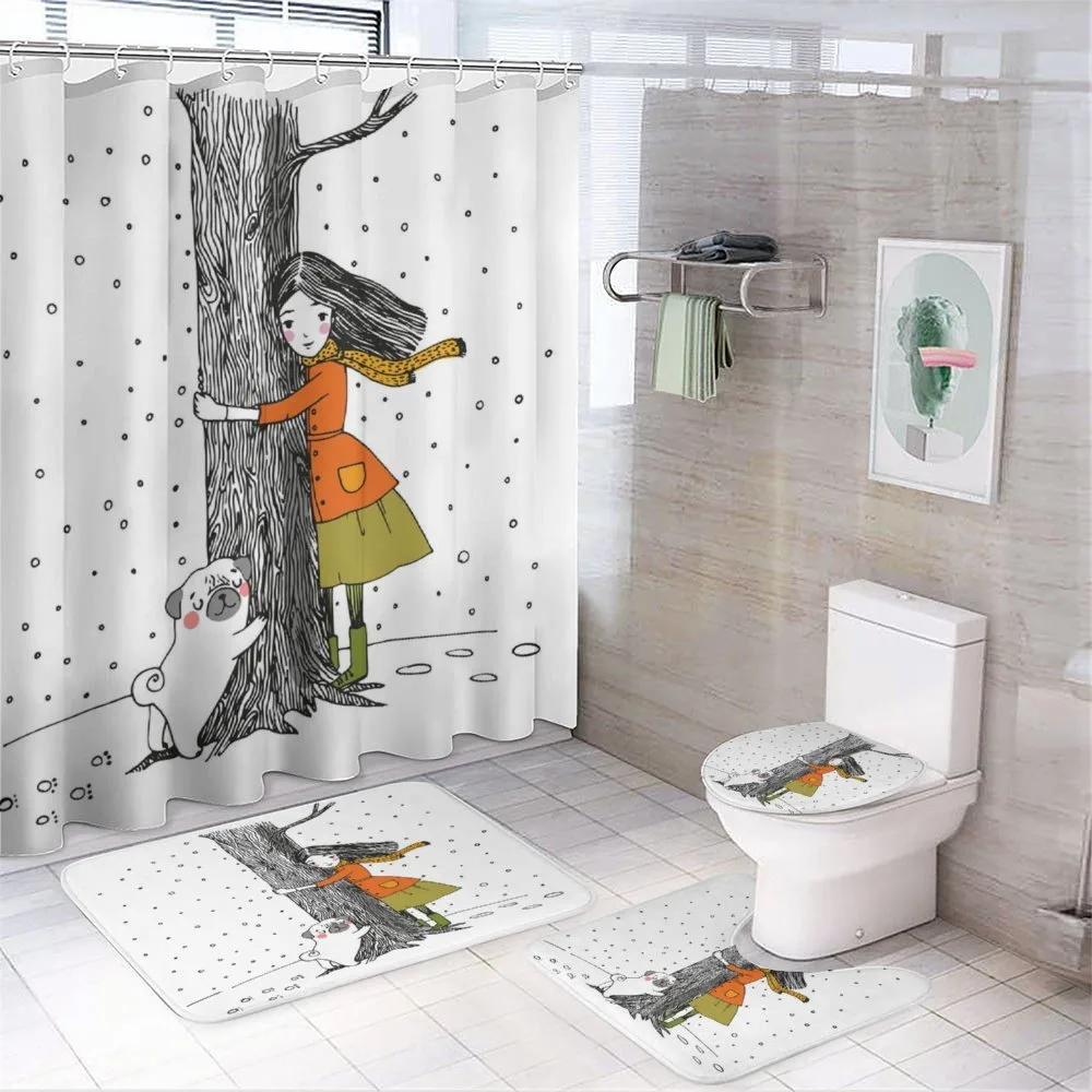 Girl with Pug — 4-Piece Bathroom Set preview