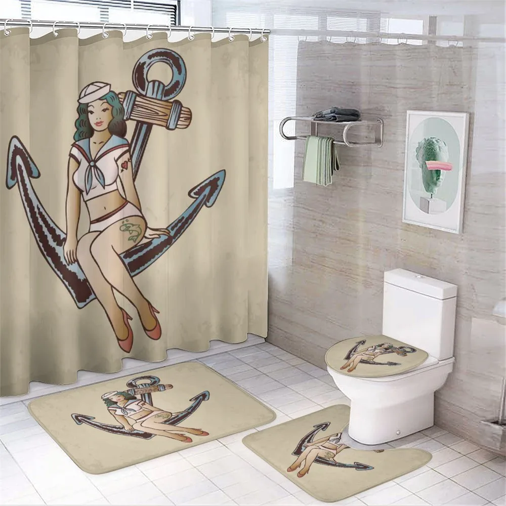 Sailor Pinup Girl Motif — 4-Piece Bathroom Set preview