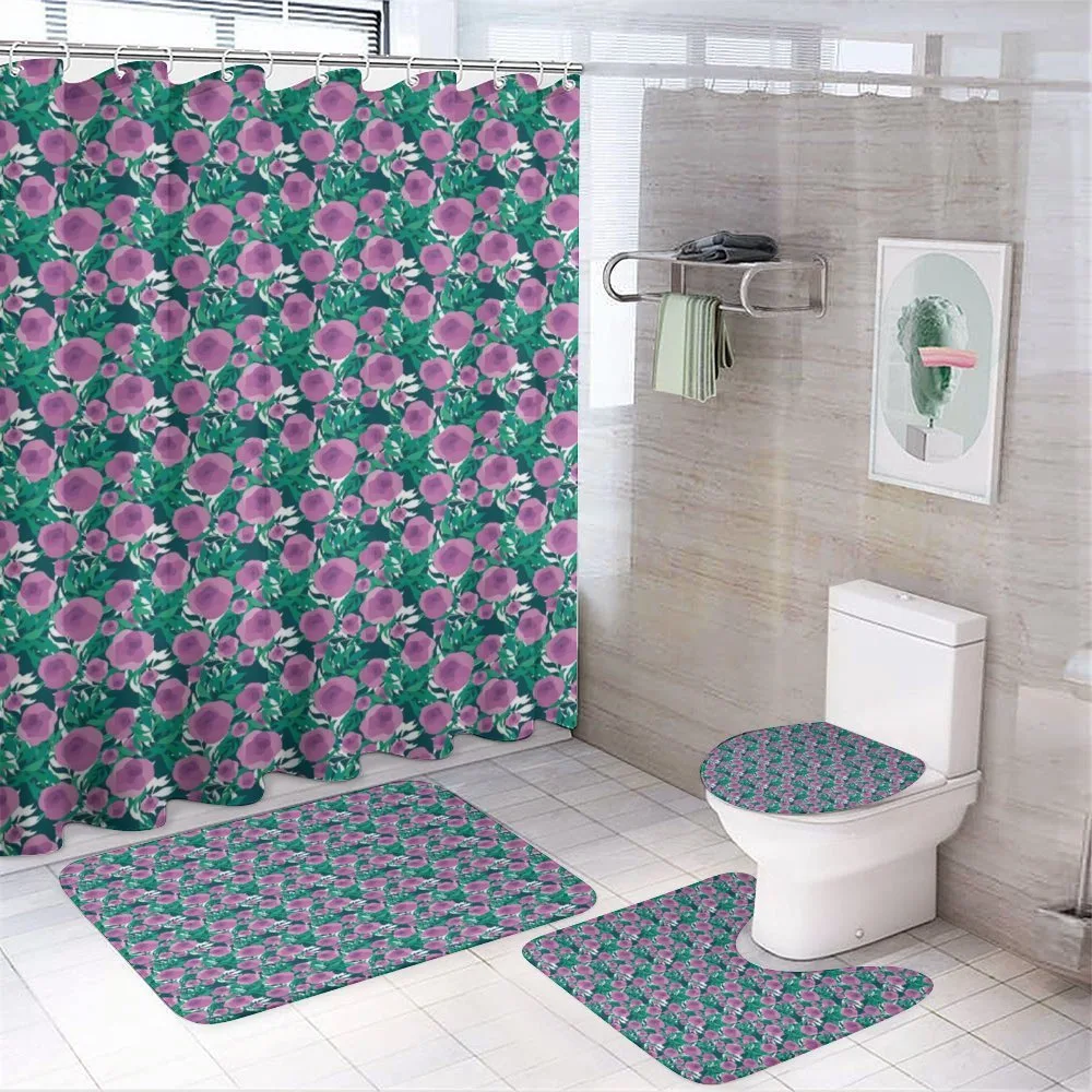 Graphical Flowers and Leaves — 4-Piece Bathroom Set preview