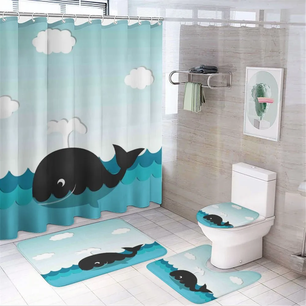 Whale in Wavy Ocean — 4-Piece Bathroom Set preview