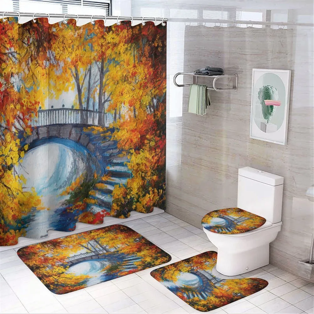 Autumn Forest with Bridge — 4-Piece Bathroom Set preview