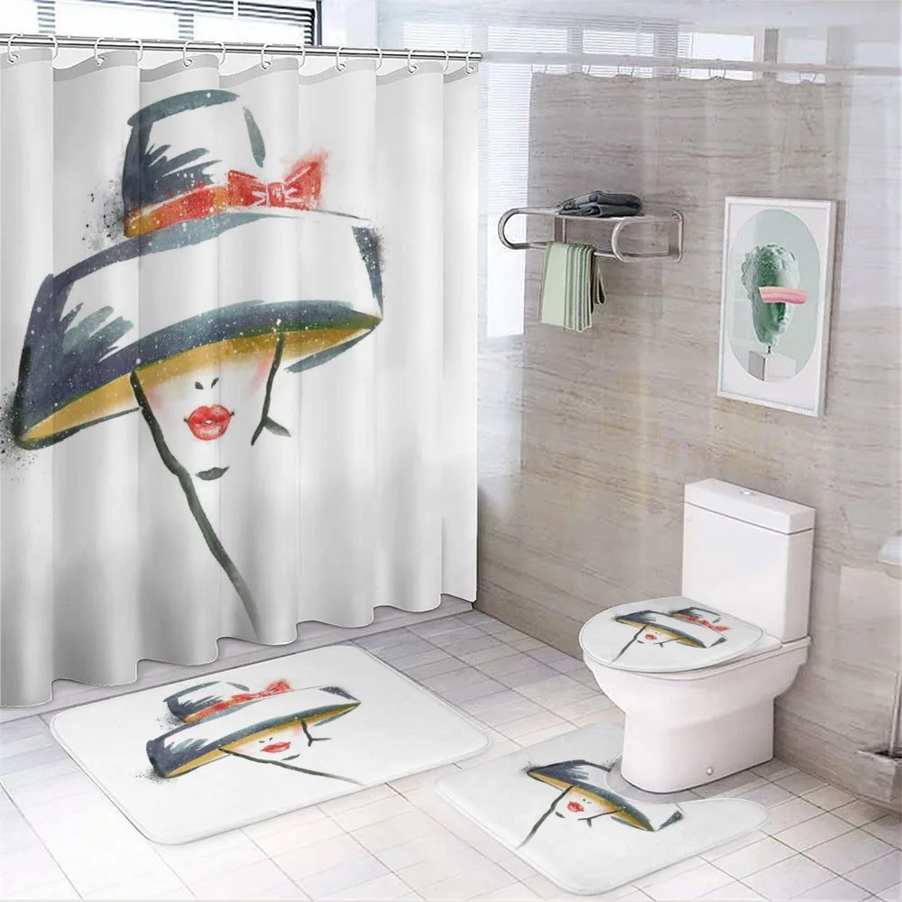 Fashion Woman with a Hat — 4-Piece Bathroom Set preview