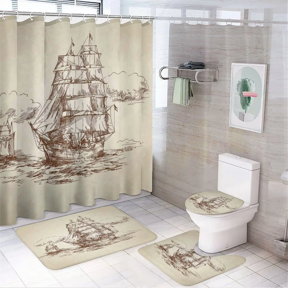 Old Ship Sketch — 4-Piece Bathroom Set preview
