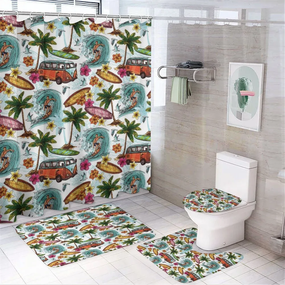 Surfer on Wavy Sea — 4-Piece Bathroom Set preview