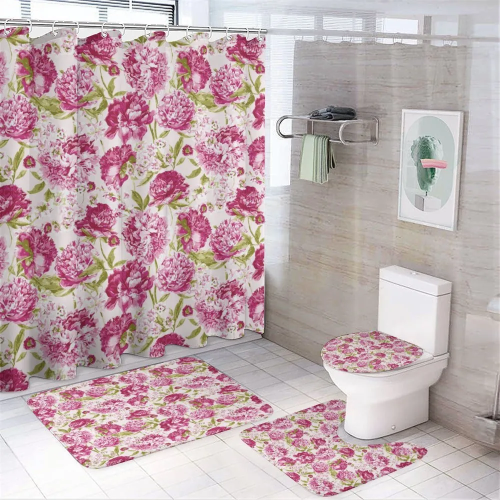 Peonies and Leaf Floral 4-Piece Bathroom Set product video