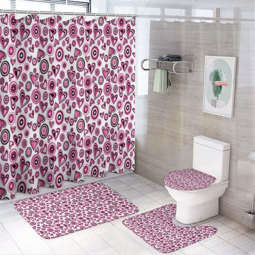 Pink Hearts and Circles — 4-Piece Bathroom Set preview