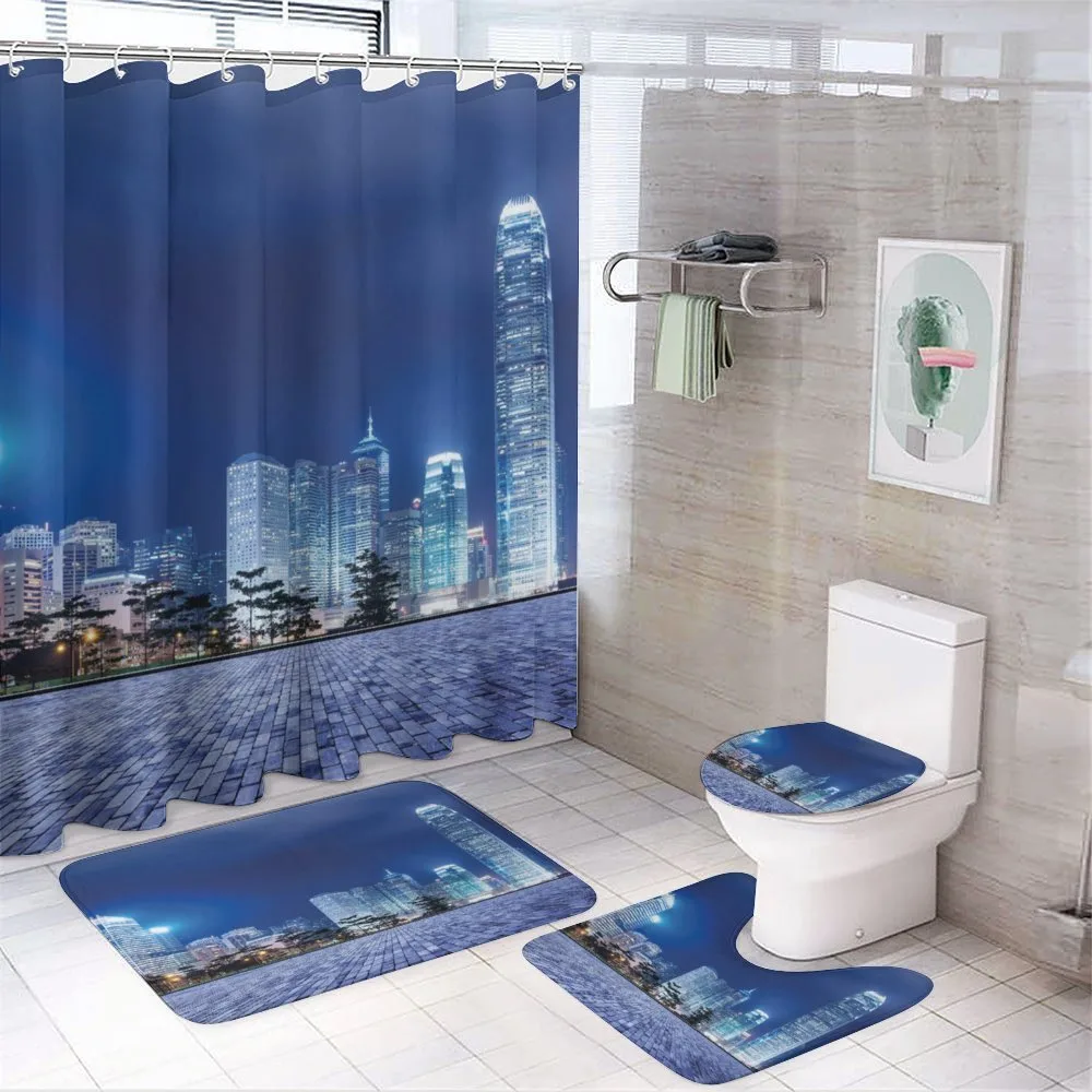 Hong Kong Skyline Night — 4-Piece Bathroom Set preview