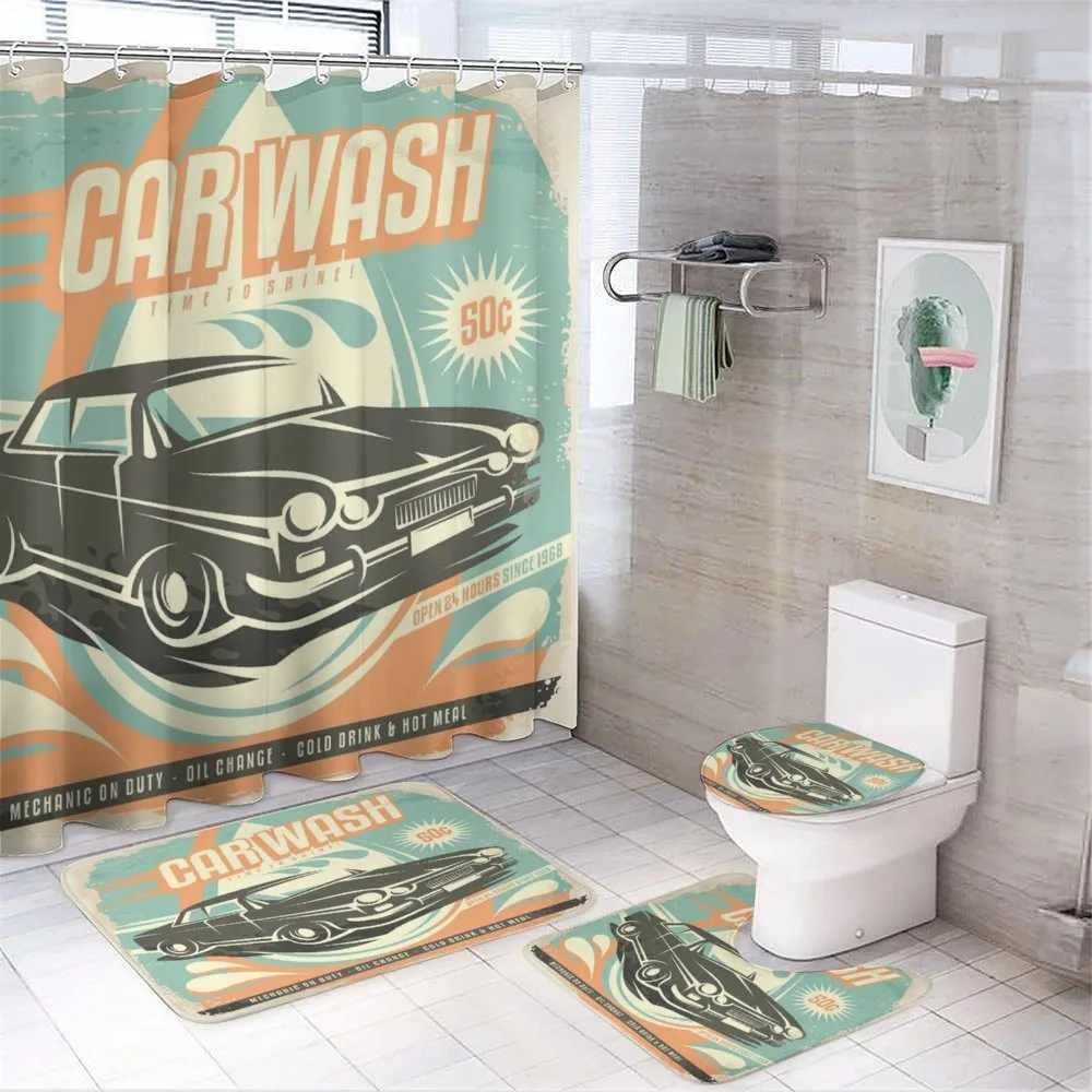 Retro Car Wash Poster — 4-Piece Bathroom Set preview
