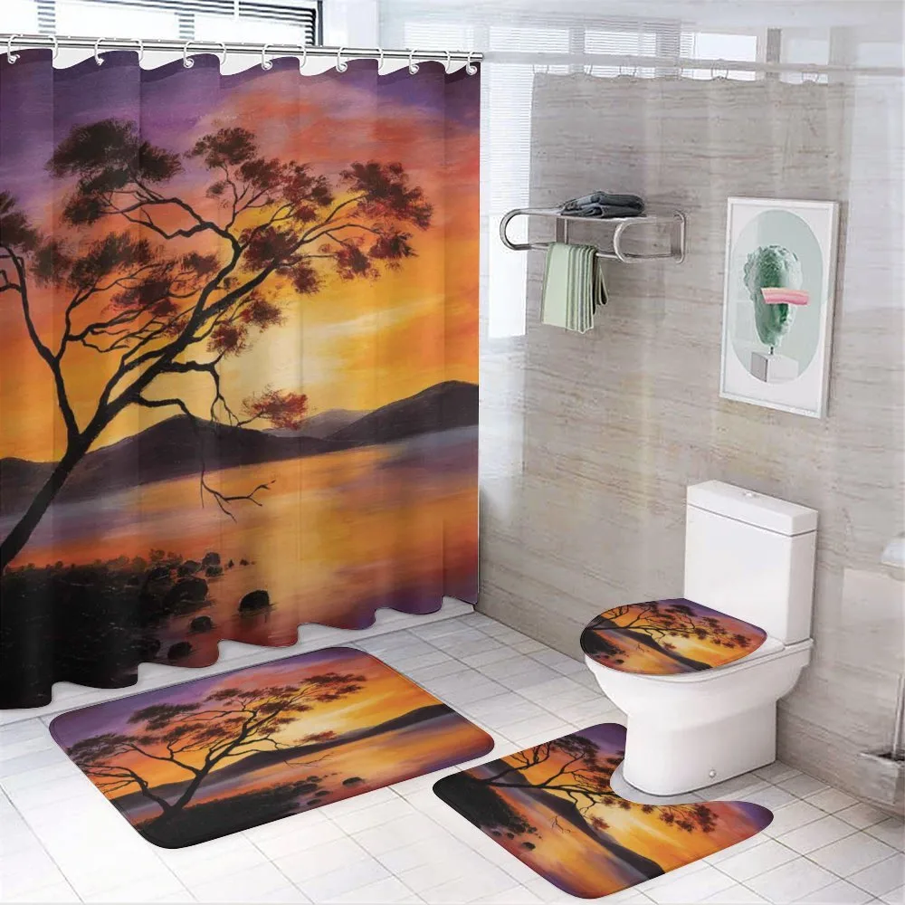 River Mountain Sunset — 4-Piece Bathroom Set preview