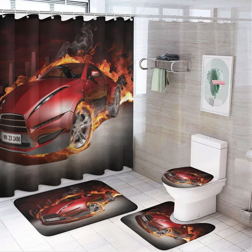 Burnout Tires Sport Car — 4-Piece Bathroom Set preview