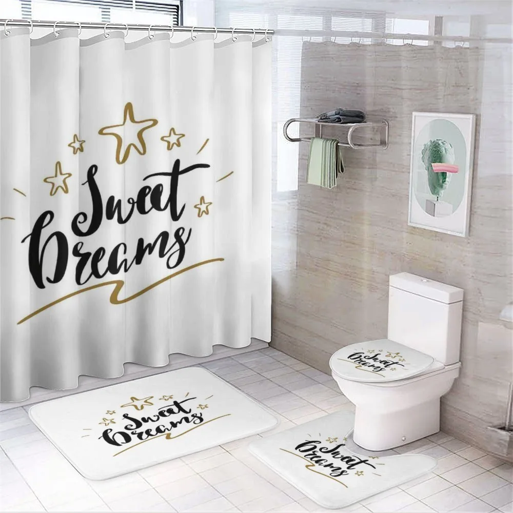 Doodle Stars Text — 4-Piece Bathroom Set preview