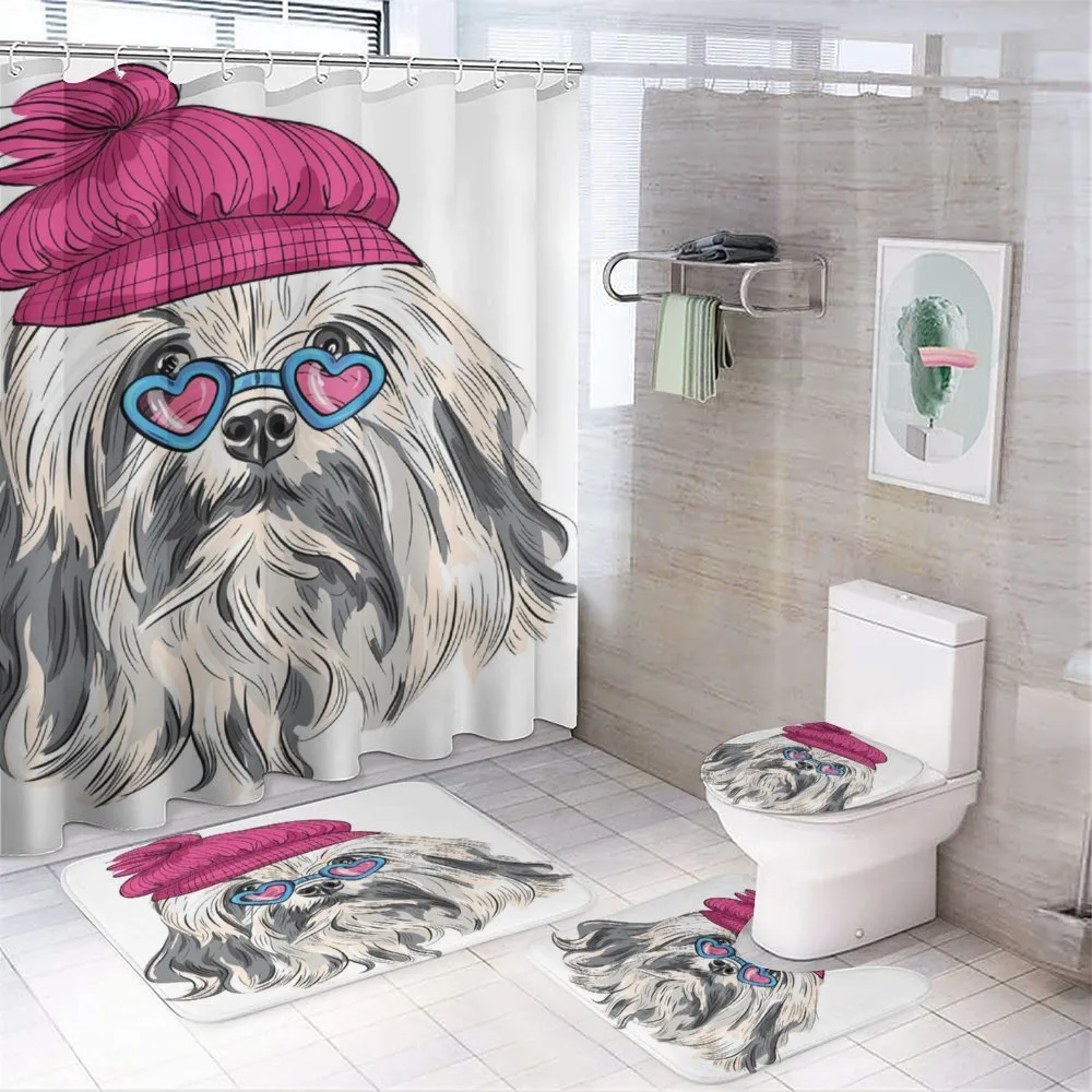 Lowchen Dog Glasses Hat — 4-Piece Bathroom Set preview