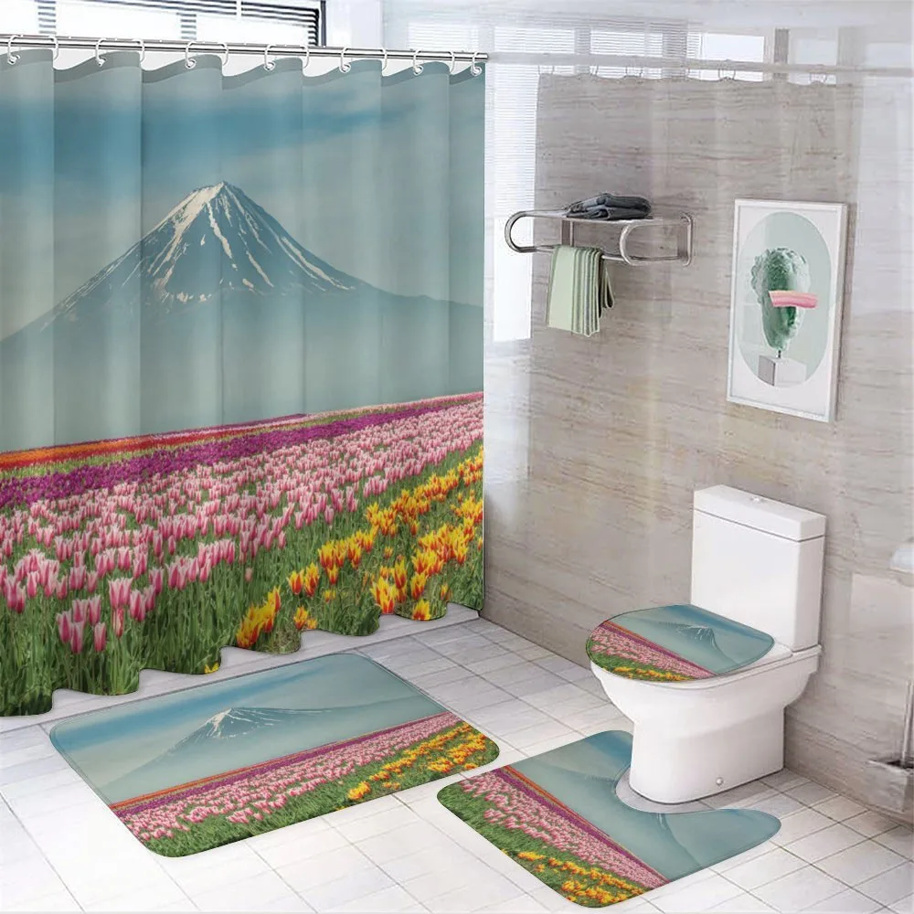 Colorful Japanese Tulips Field 4-Piece Bathroom Set product video