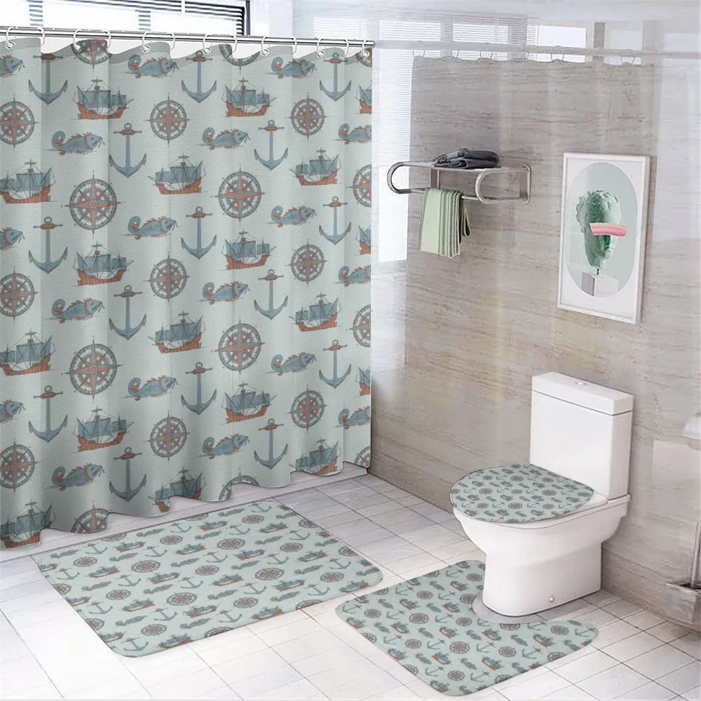 Anchor Windrose Fish Ships — 4-Piece Bathroom Set preview