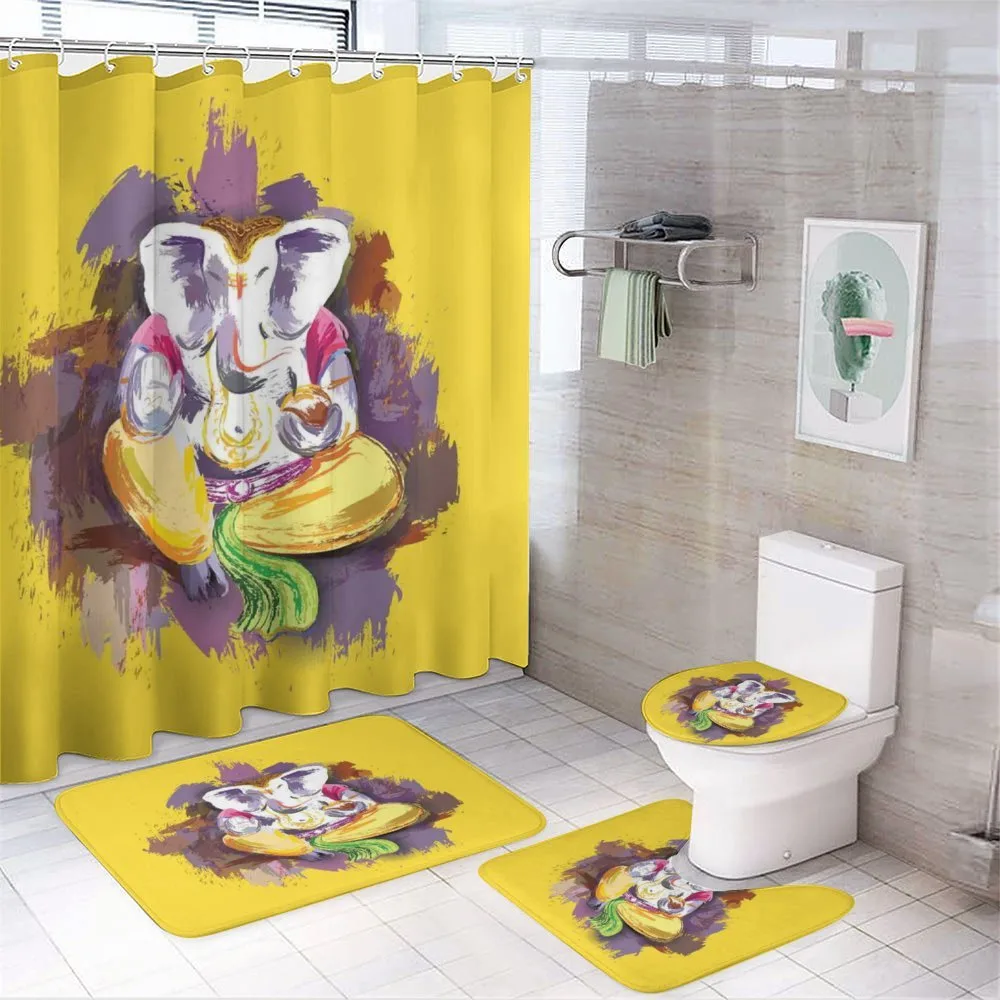 Elephant Figure Grunge Art — 4-Piece Bathroom Set preview
