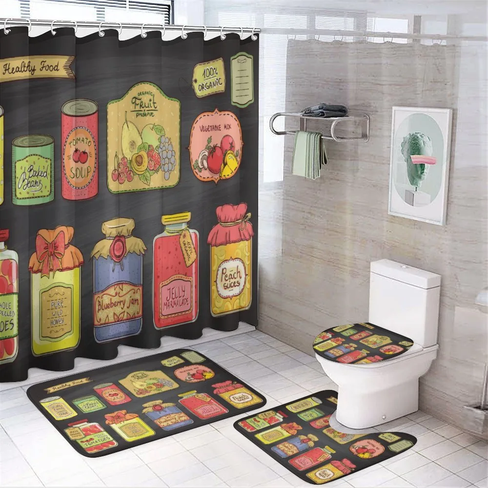 Hand Drawn Can Goods Design — 4-Piece Bathroom Set preview