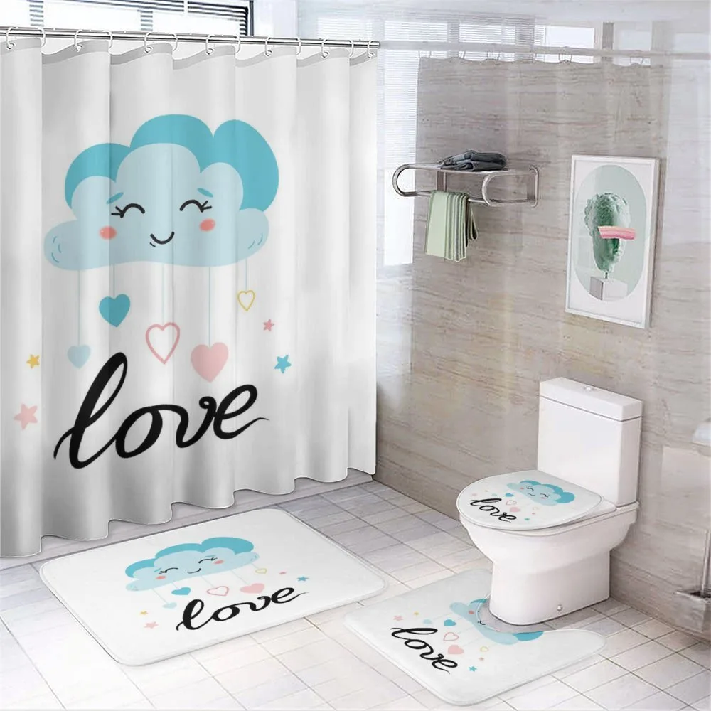 Love Cursive Text and Clouds — 4-Piece Bathroom Set preview