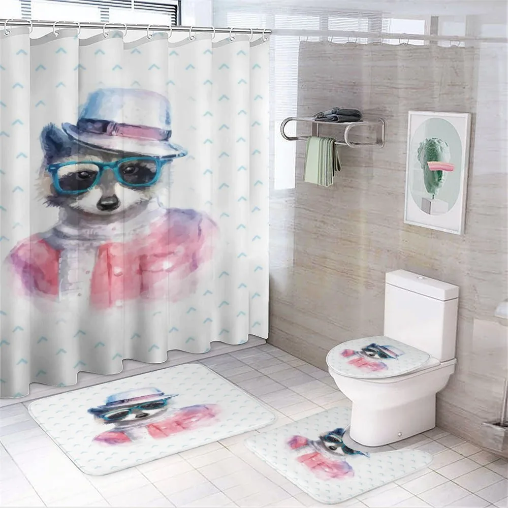 Retro Hipster Raccoon — 4-Piece Bathroom Set preview