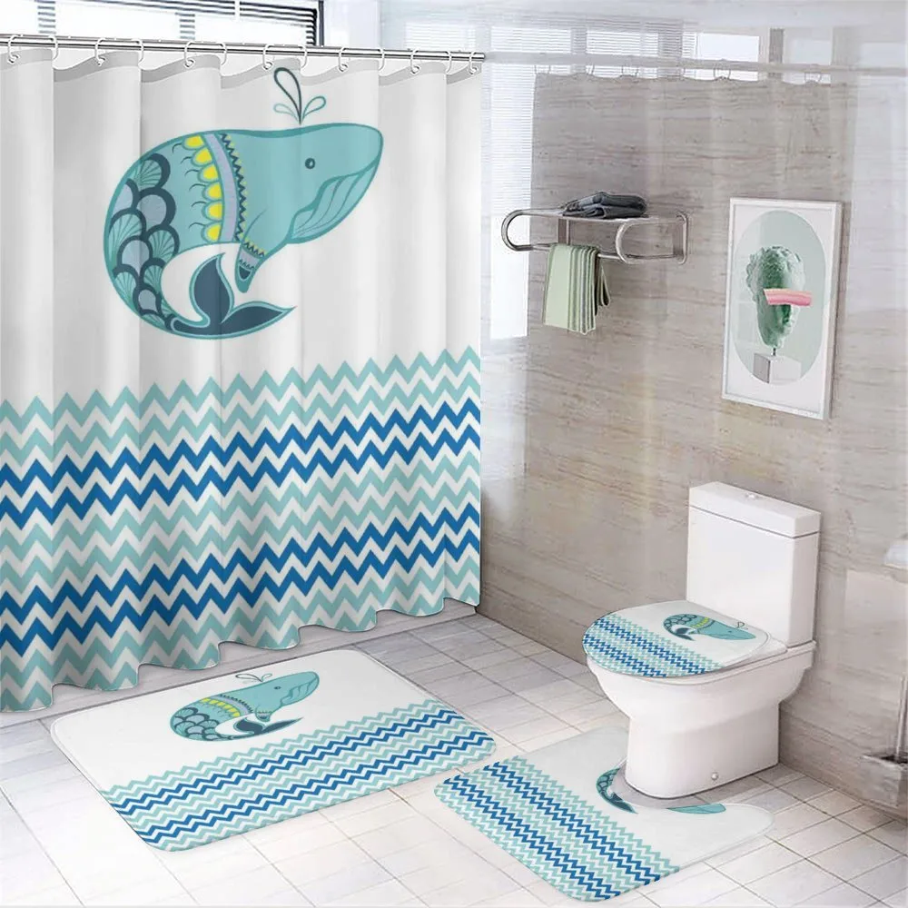 Whale with Zig Zag Pattern — 4-Piece Bathroom Set preview