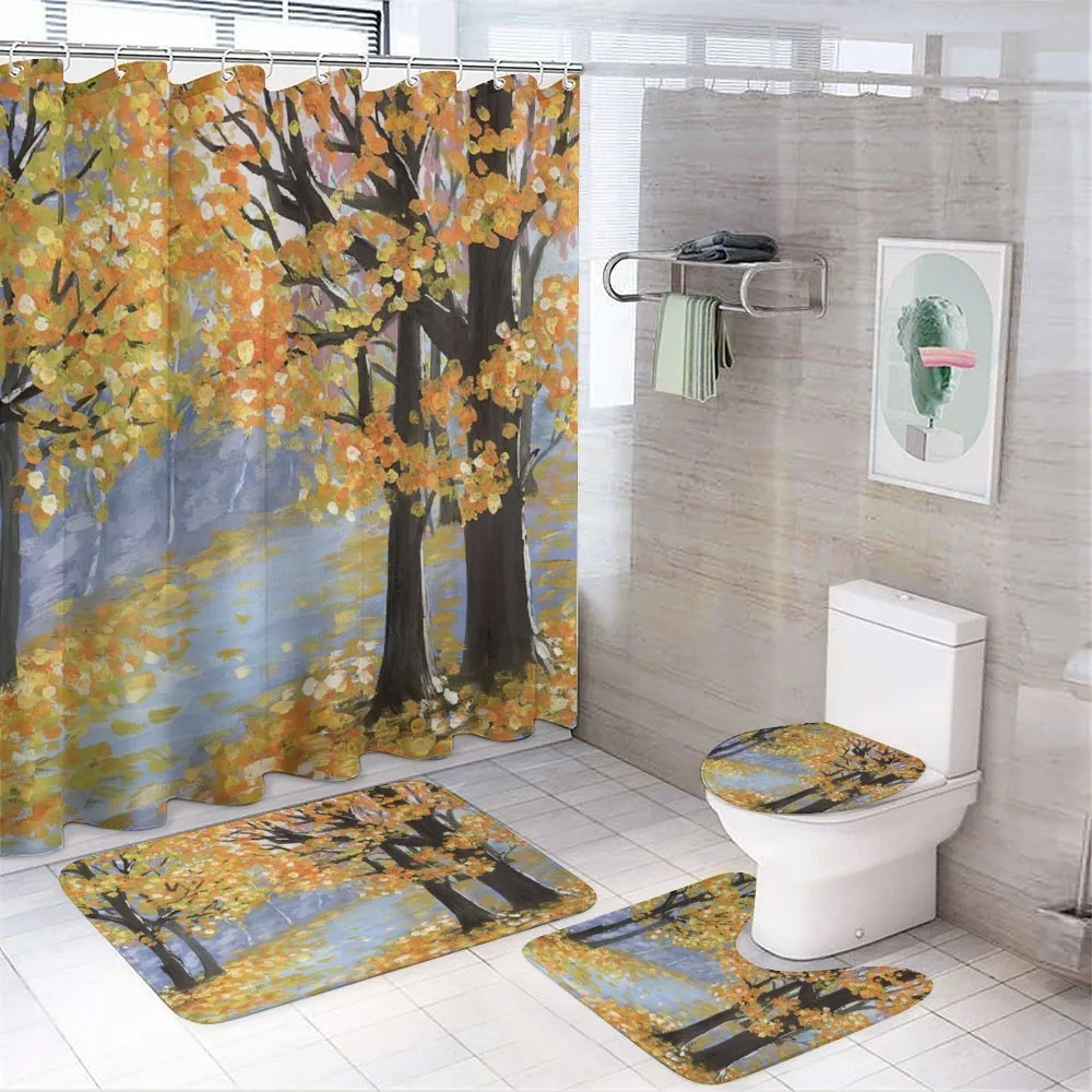 Gouache Autumn Scenery Art — 4-Piece Bathroom Set preview