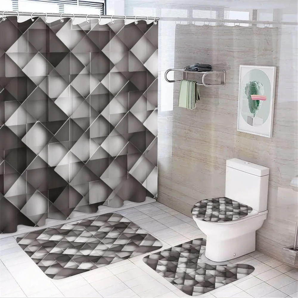 Grey Ombre Squares 4-Piece Bathroom Set product video