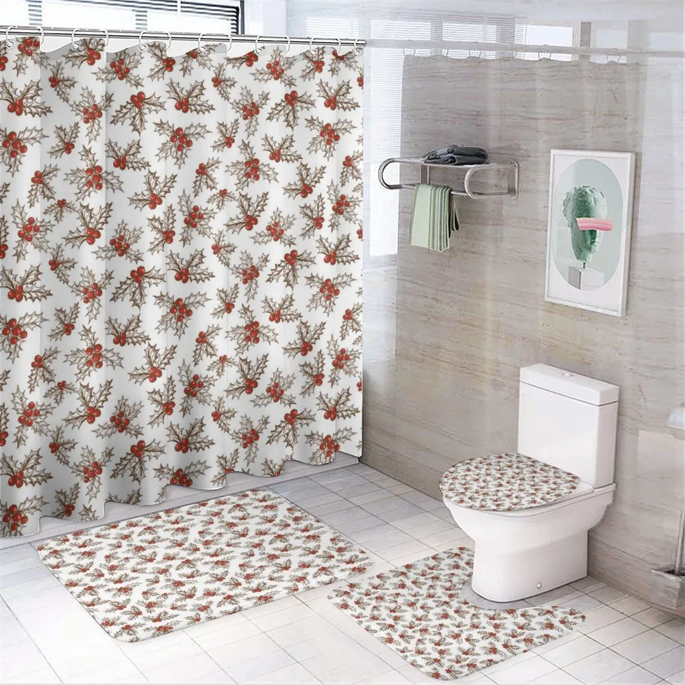 Holly Berries Leaves — 4-Piece Bathroom Set preview