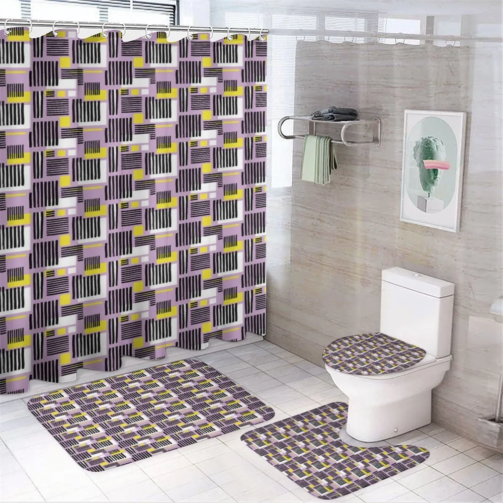 Modern Stripe and Squares — 4-Piece Bathroom Set preview
