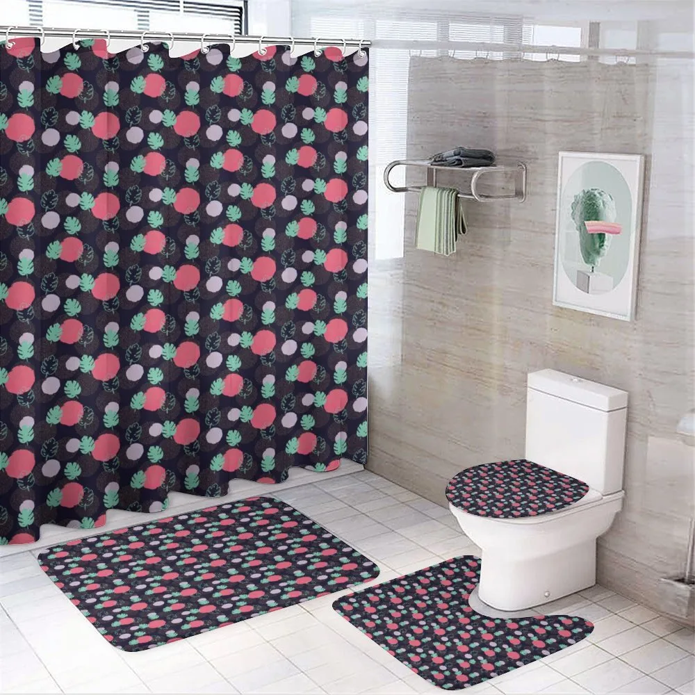 Monstera Leaves and Rounds — 4-Piece Bathroom Set preview