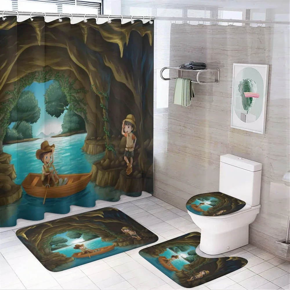 Girl and Boy in a Cave 4-Piece Bathroom Set product video