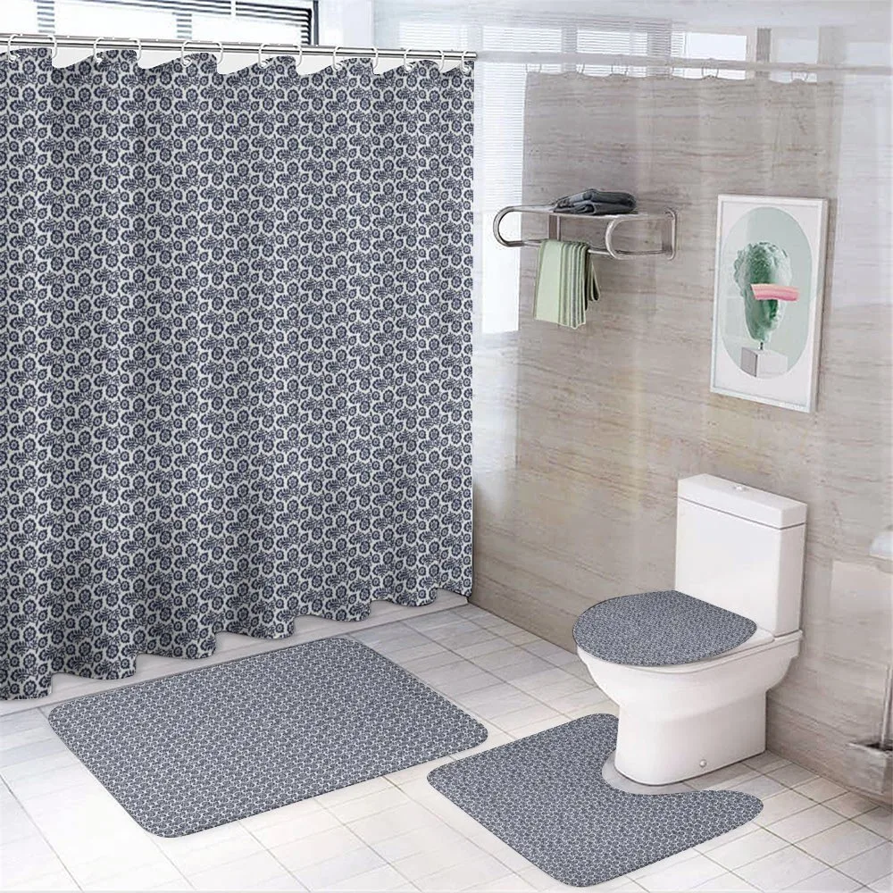 Monochrome Flowers Motifs — 4-Piece Bathroom Set preview