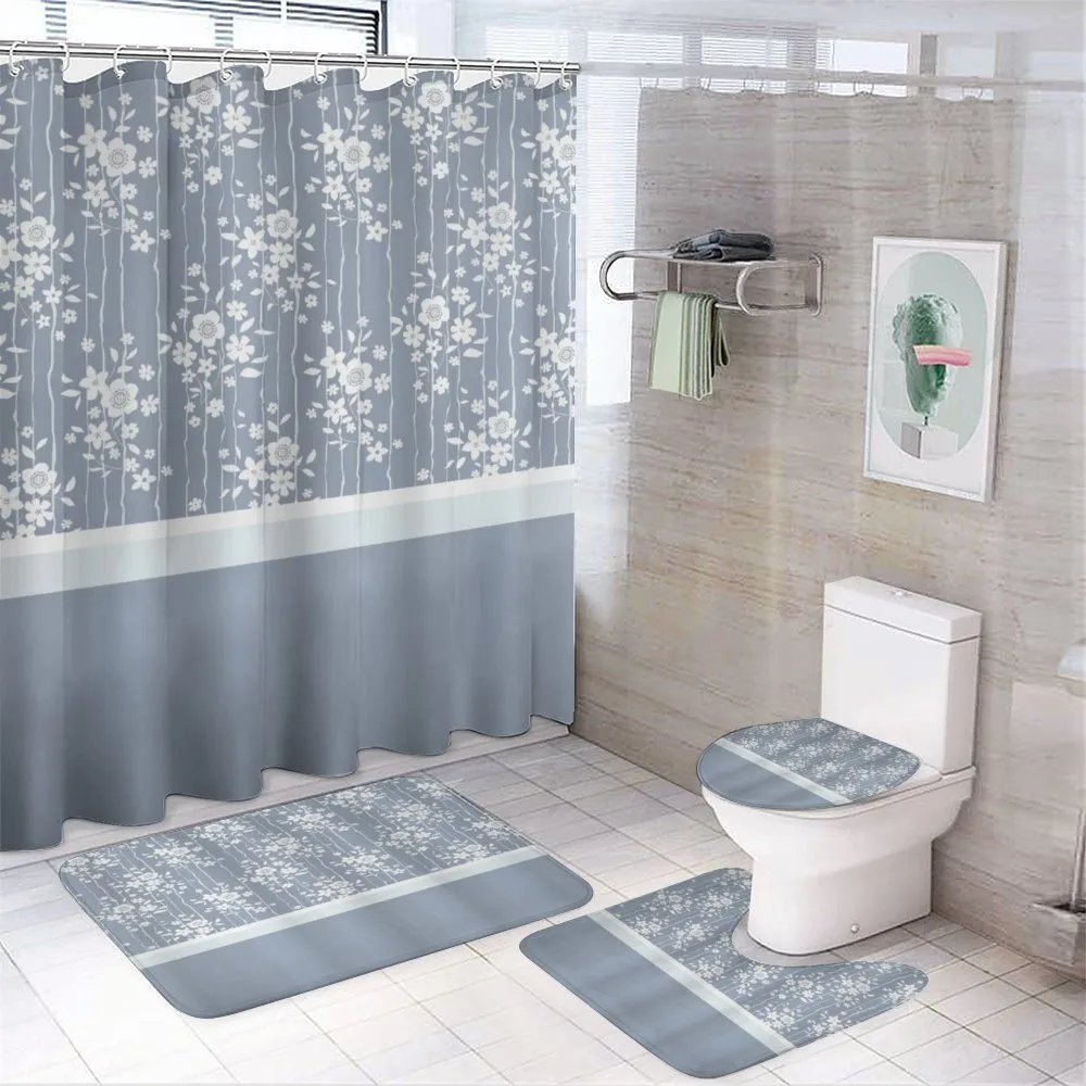 Cold Toned Pastel Flora Pattern — 4-Piece Bathroom Set preview