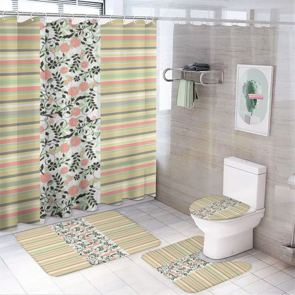 Floral Ornate and Stripes — 4-Piece Bathroom Set preview