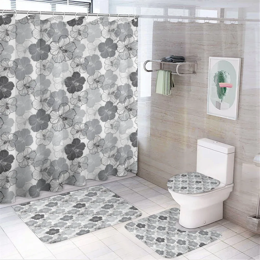 Vintage Hibiscus Flowers — 4-Piece Bathroom Set preview