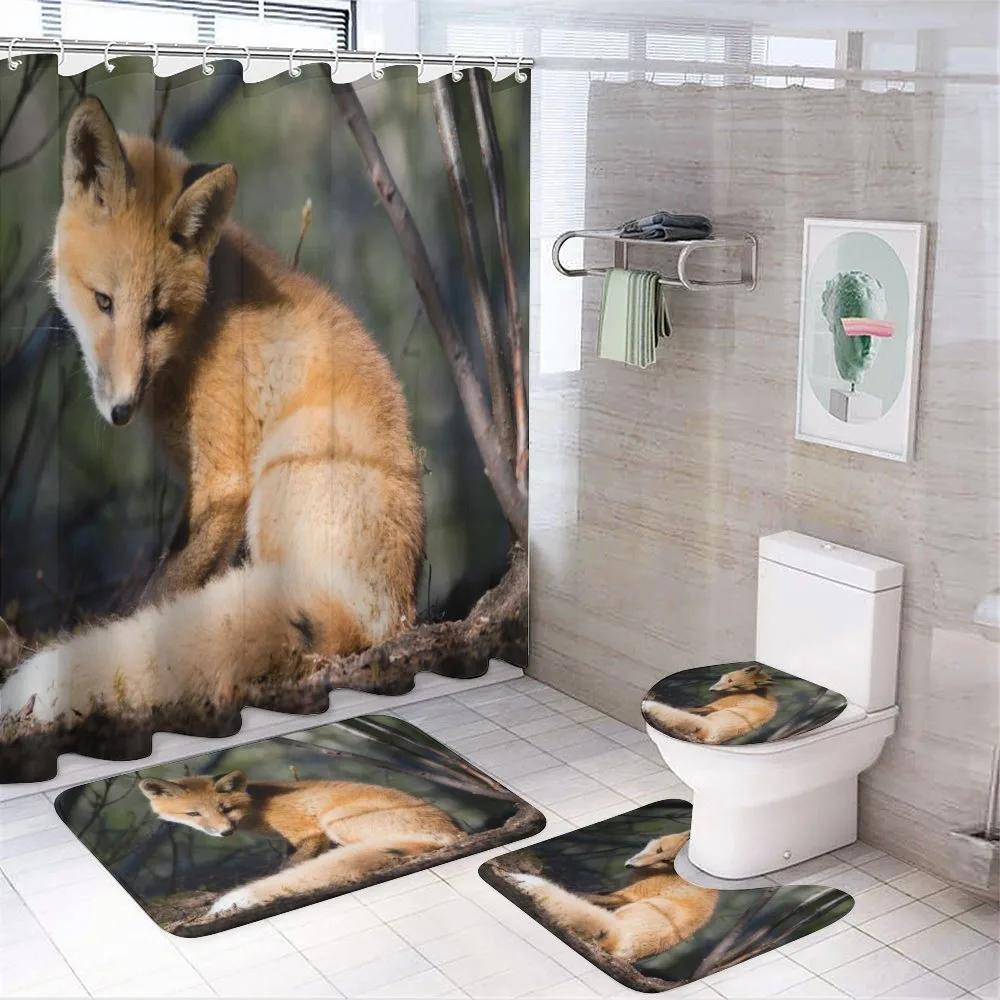 Young Coyote in Forest Sunrays — 4-Piece Bathroom Set preview