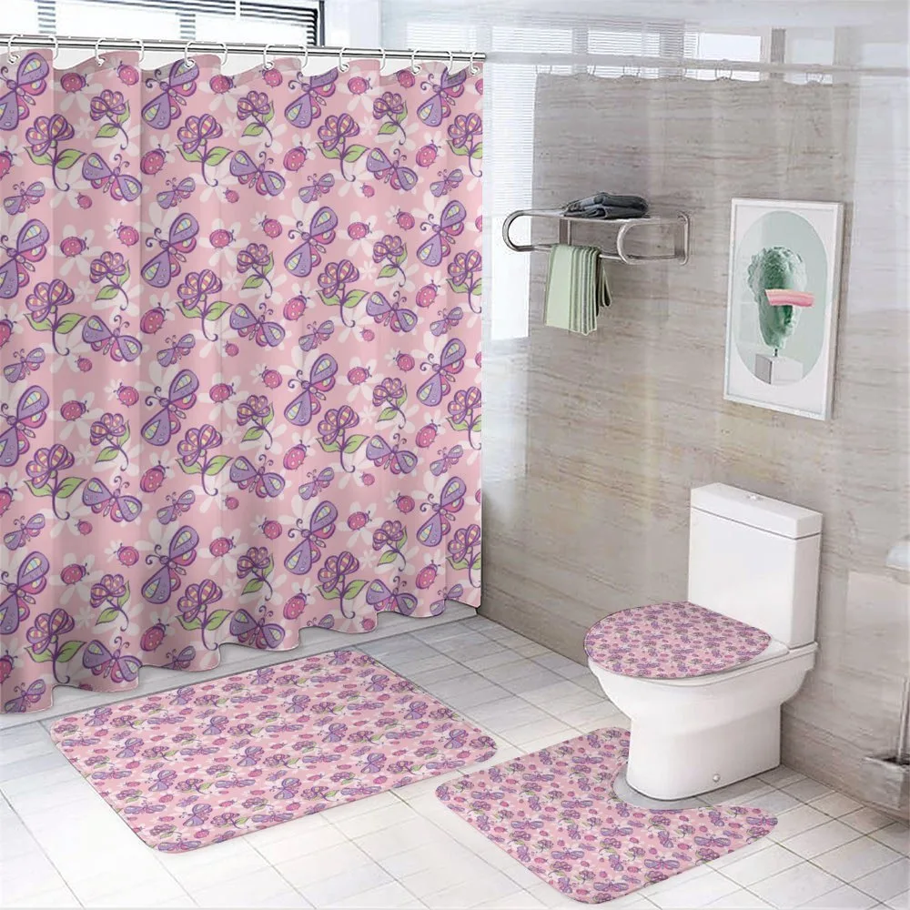 Butterfly Cartoon Style 4-Piece Bathroom Set product video