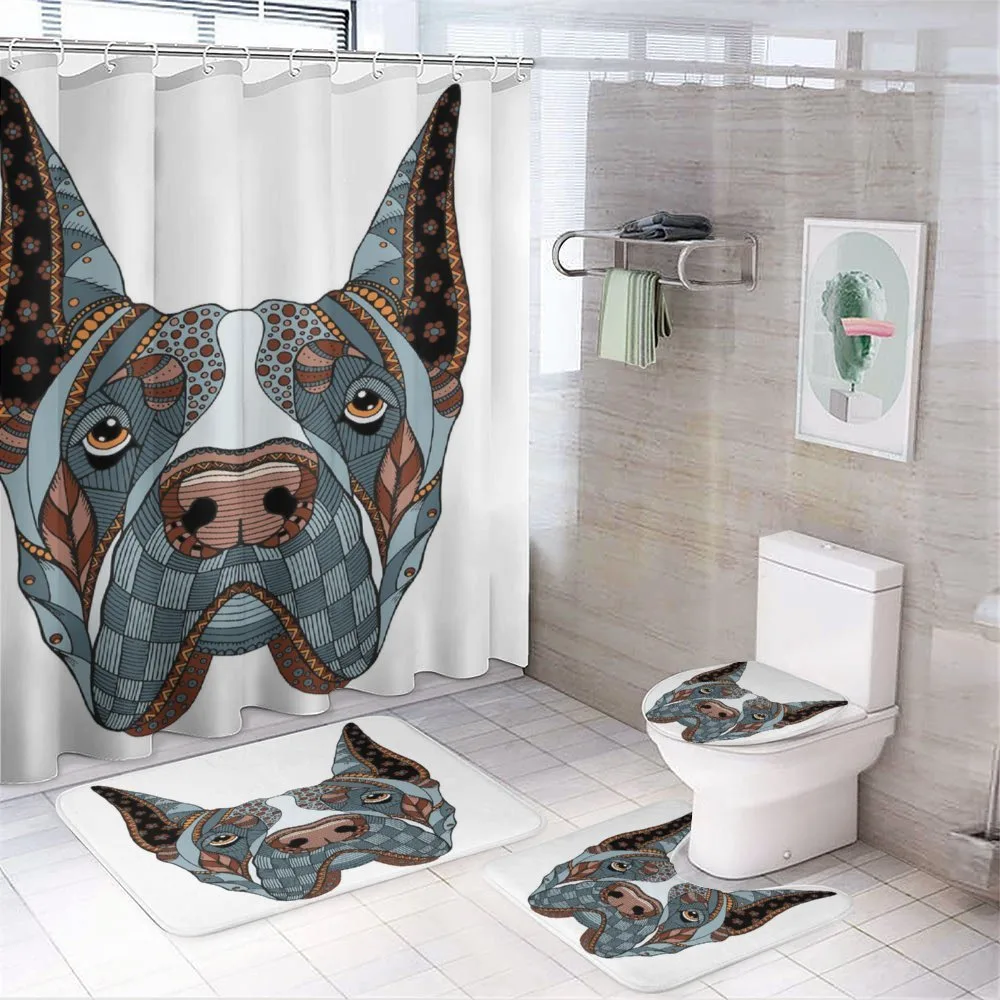 Floral Zentangle Dog — 4-Piece Bathroom Set preview