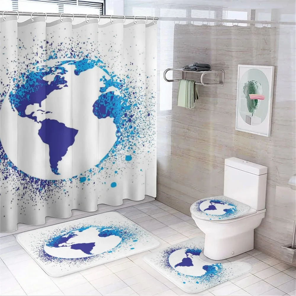 Globe Ink Effect Map — 4-Piece Bathroom Set preview