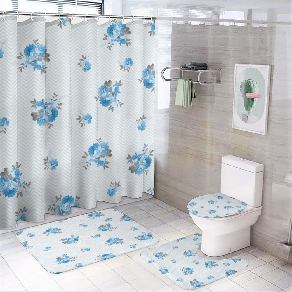 Blue Color Romantic Flower — 4-Piece Bathroom Set preview