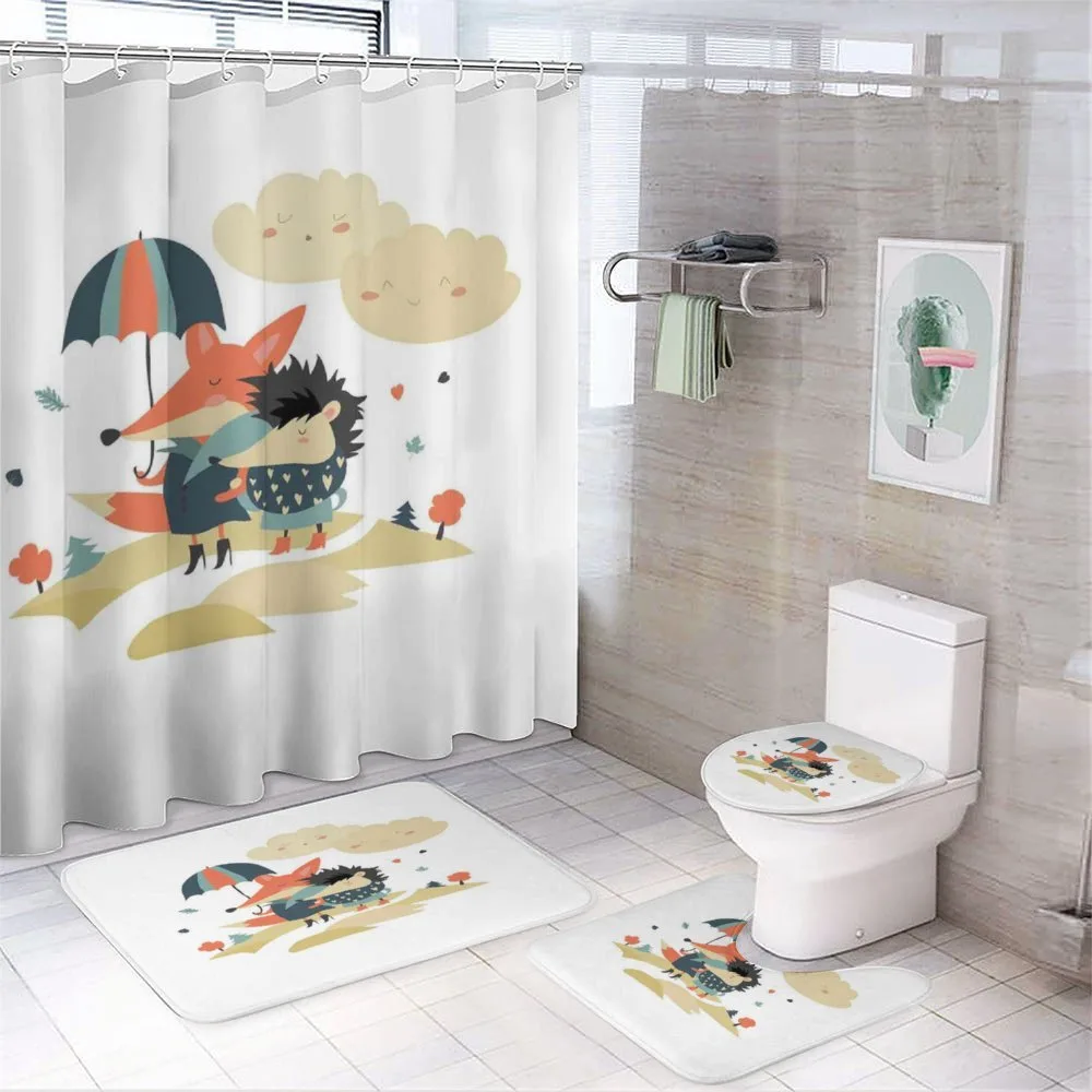 Fox and Hedgehog Couple — 4-Piece Bathroom Set preview