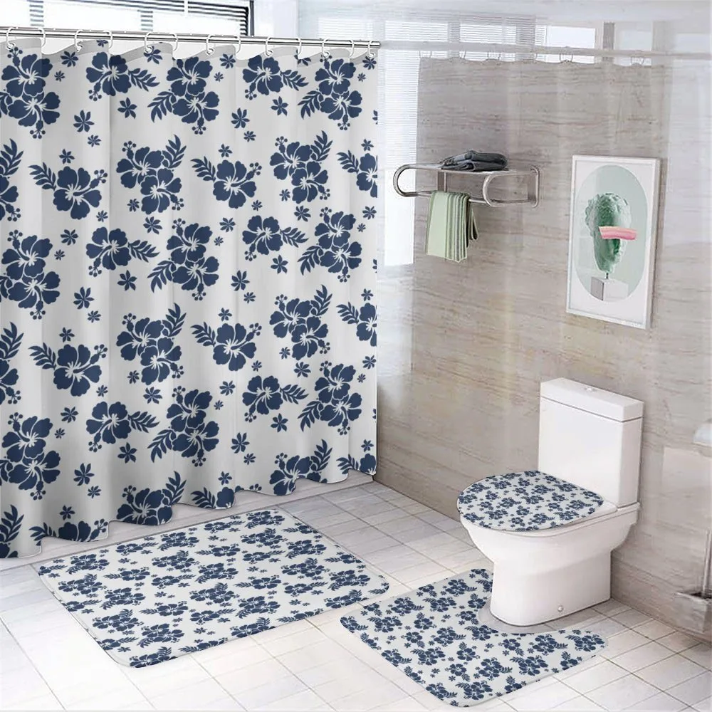 Monochrome Flower Art — 4-Piece Bathroom Set preview