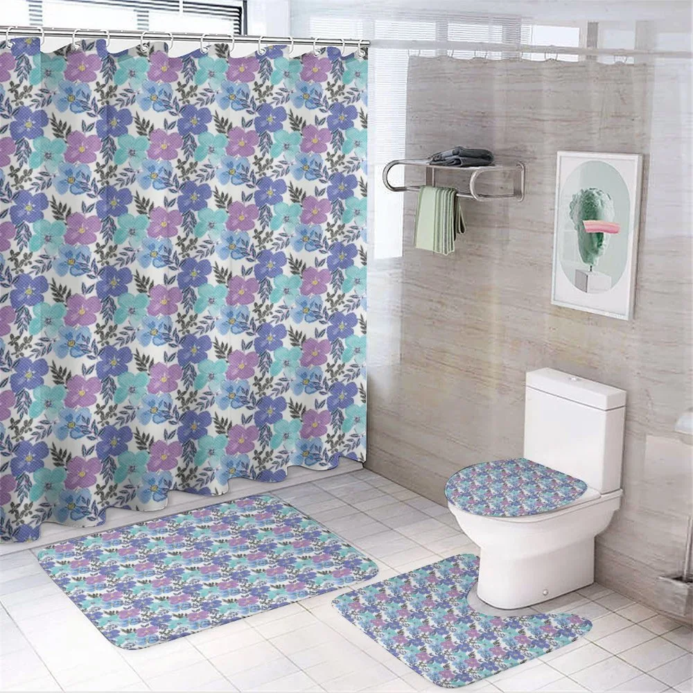 Soft Spring Flower Grid Art — 4-Piece Bathroom Set preview