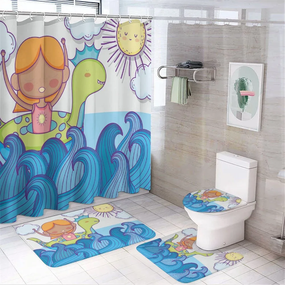 Swimming Wheel Girl Waves Sun — 4-Piece Bathroom Set preview