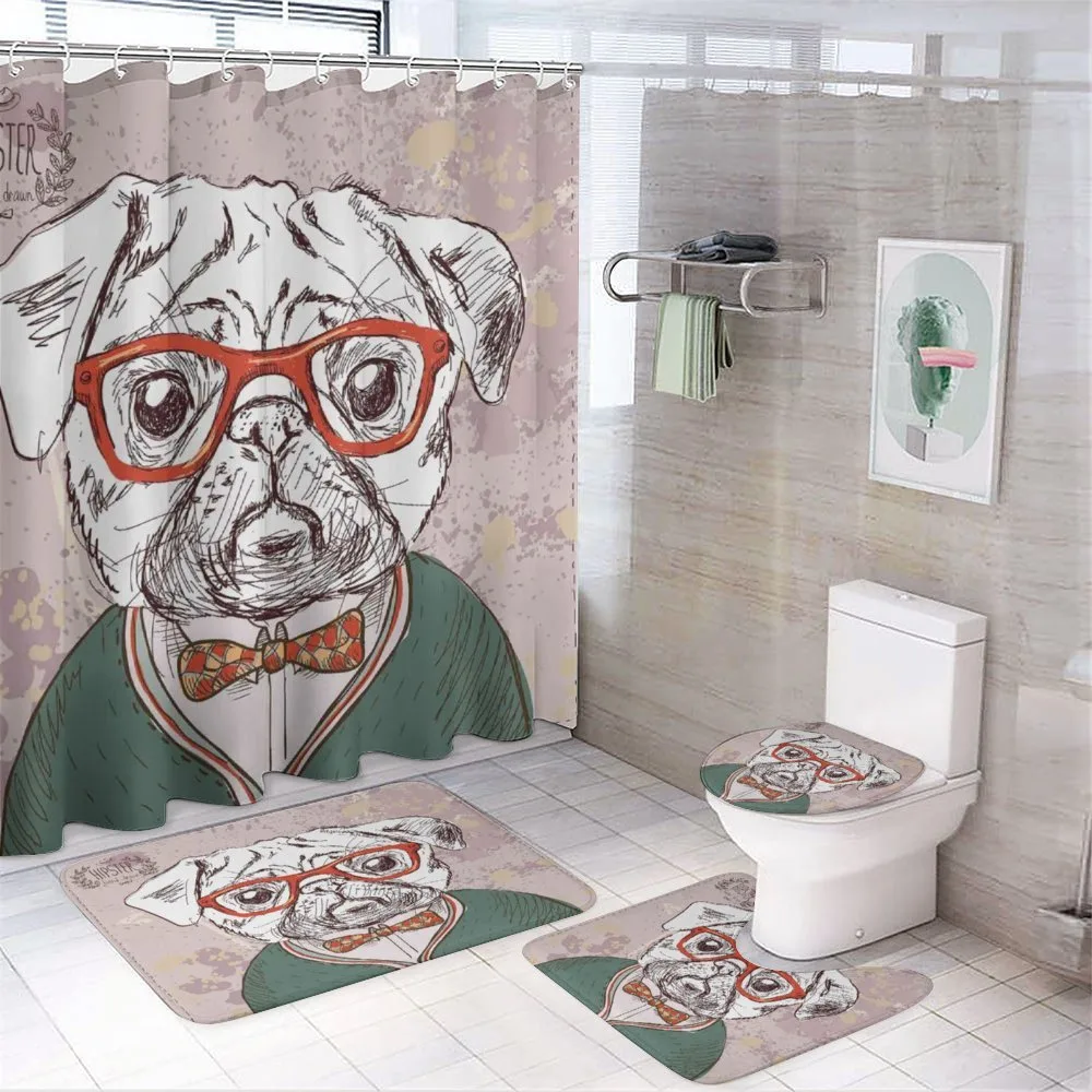 Vintage Hipster Pugs — 4-Piece Bathroom Set preview